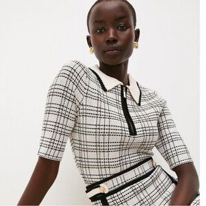 Karen Millen Textured Knit Half Zip Top Blouse